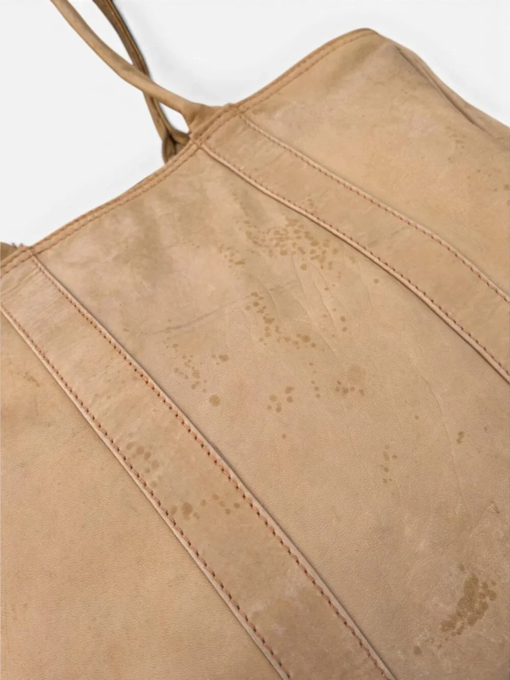 Vintage L.L.Bean Leather Zip Tote, Distressed Beige, Well-Loved Workhorse